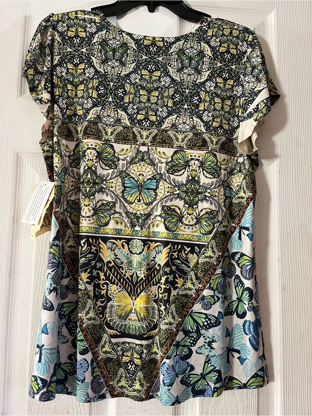 One World Live & Let Live Butterfly Print Crochet Lace Tunic Top - Size XL (NWT) - Picture 2 of 5
